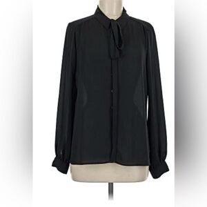 Sheer Black Women's Blouse With Tie XS Express